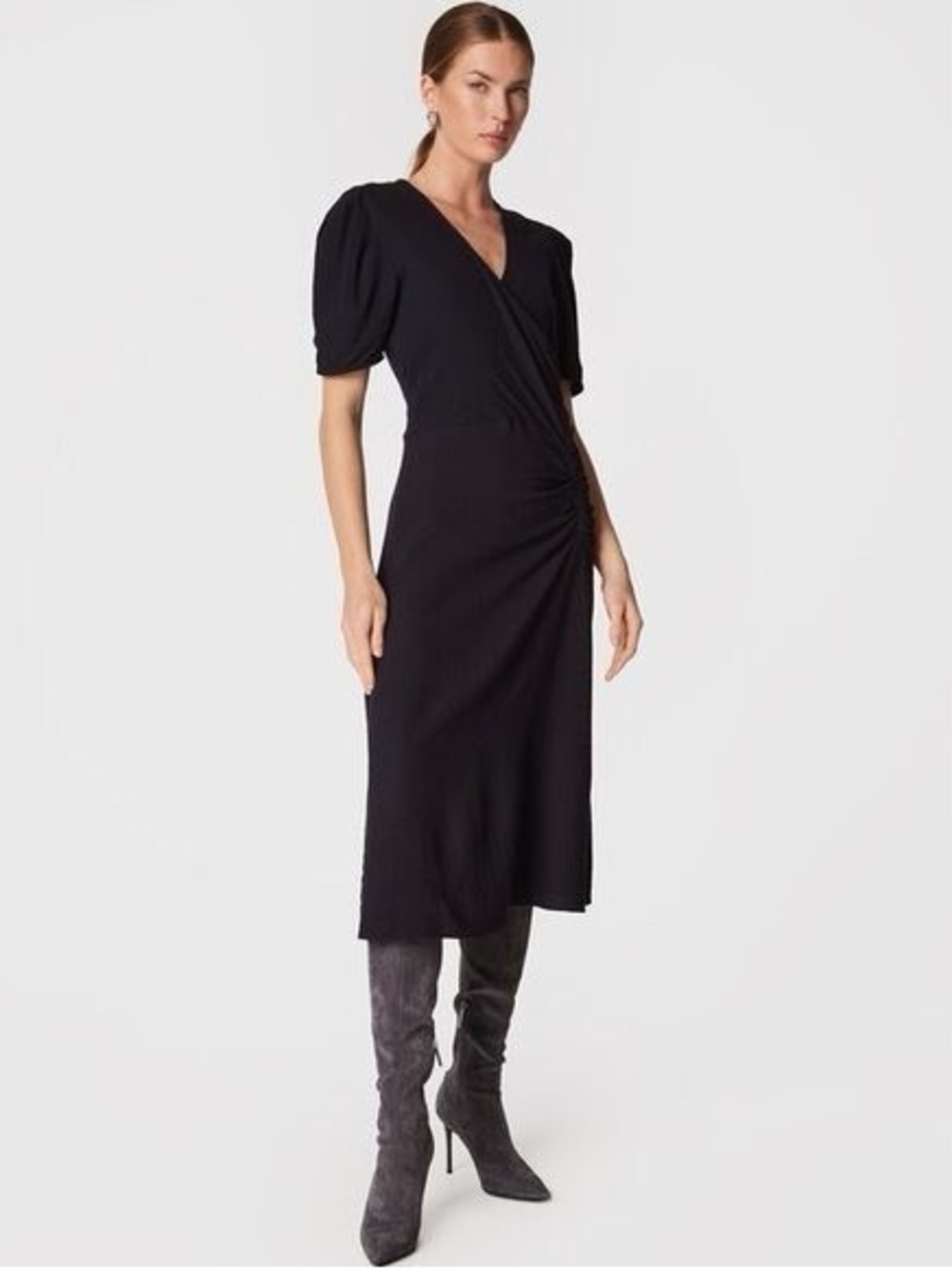 New BA&SH | Oya Midi Lady Dress Faux Wrap Wool Blend Office Career Sz S